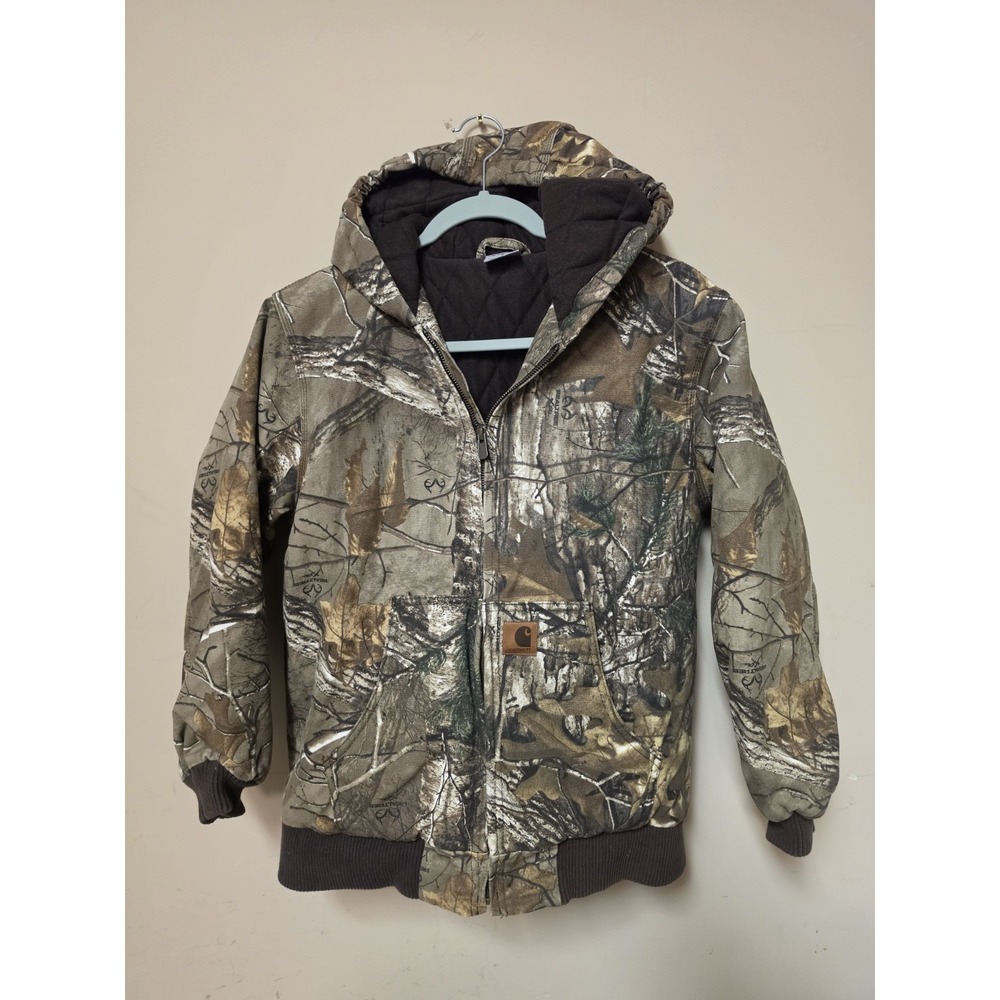 Carhartt Kids Realtree Xtra Brown Camo Jacket Youth Sz Large 14-16 Quilted Hood